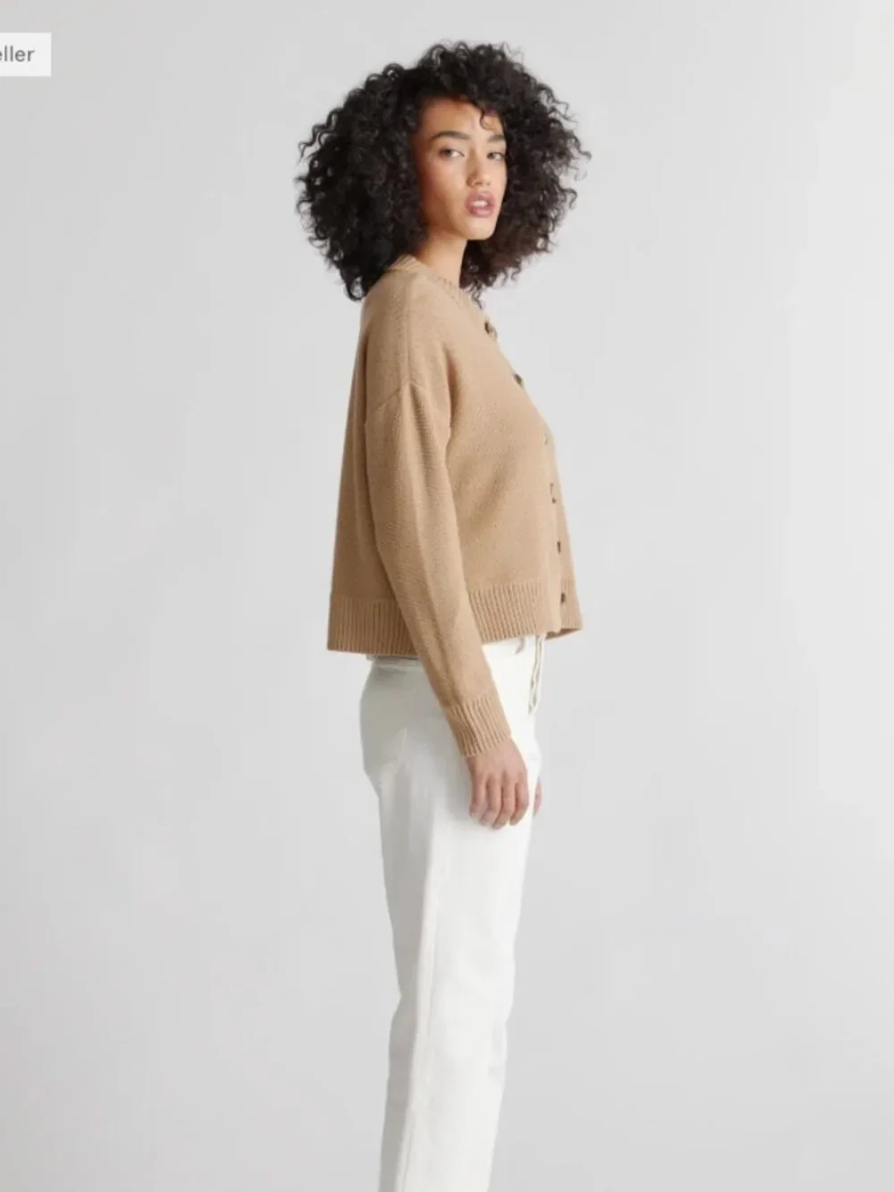 Quince 100% Organic Cotton Cropped Cardigan Sweater Camel Size Large - Picture 5 of 11